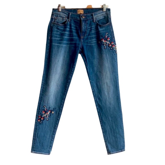 Driftwood Beau Embroidered Jeans Blue 27 Floral Ankle Classic Fit Distressed - Picture 1 of 17